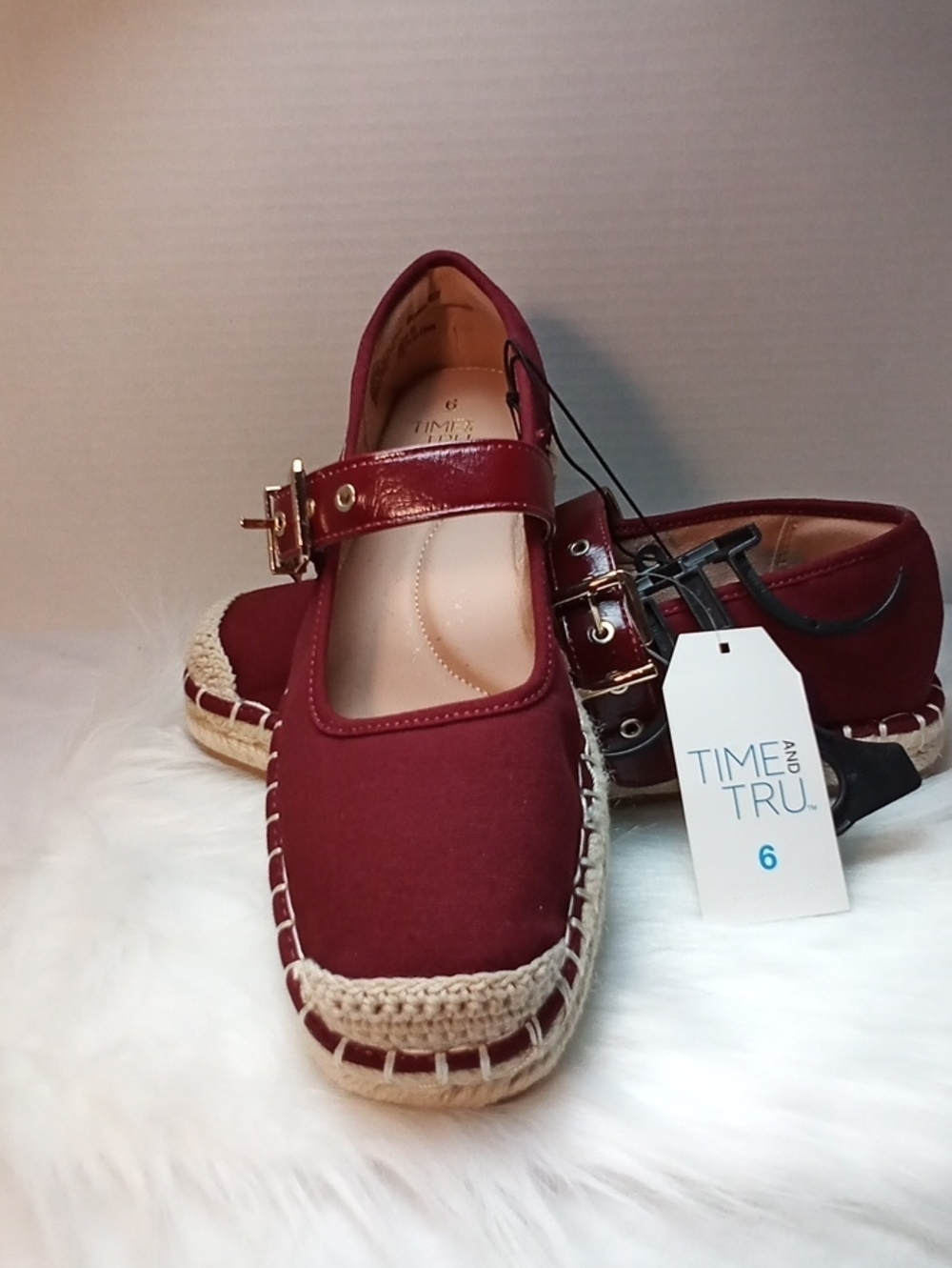 Time and Tru Women's Wine Mary Jane Espadrille Flats